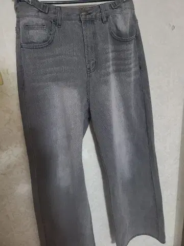 빈티지 사이드 벨트 플레어 데님 슬랙스, 데님 팬츠, L, 그레이