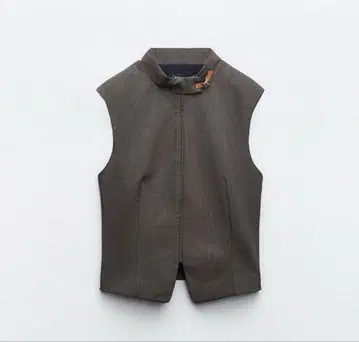 ZARA 브라운 체크 슬리브리스 베스트 M