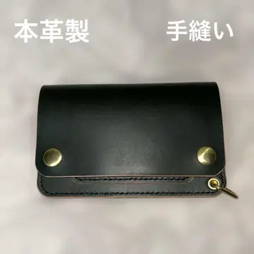 천연 가죽 미들 트래커 지갑 다크 그린 골드