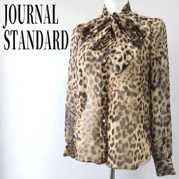 레오파드 무늬 보타이 리본 긴팔 셔츠 저널 스탠다드 레사주