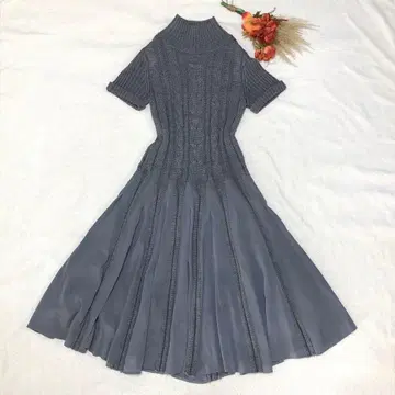 Otto 케이블 짜임 니트 도킹 플레어 원피스 드레스 그레이 울 혼방