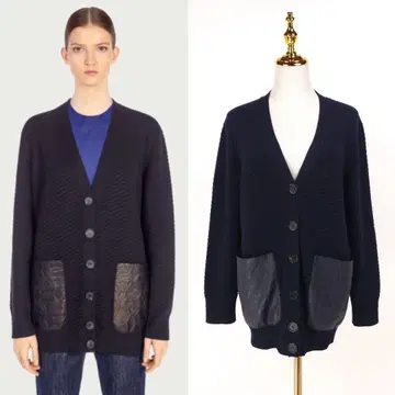 [ 새상품급 ] 살바토레 페라가모 가죽 포켓 가디건 네이비