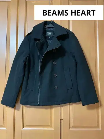빔즈 하트 더블 브레스트 피 코트 블랙 S