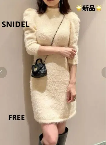 새상품 SNIDEL 스나이델 퍼 라이크 하프 슬리브 미니 니트 원피스 F