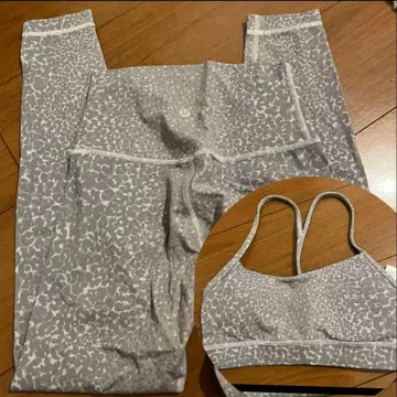 룰루레몬 요가 그레이 레오파드 무늬 셋업