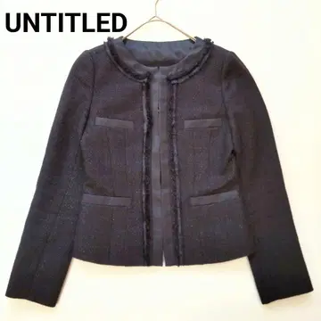 언타이틀 라메 프린지 노카라 자켓 네이비