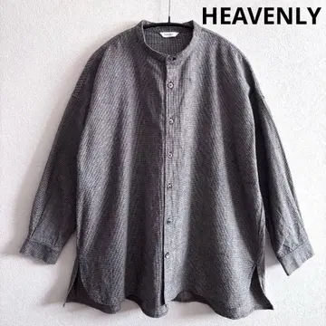 [ 새상품급 ] HEAVENLY 코튼 린넨 체크 밴드 카라 셔츠