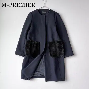 2806y 새상품급 엠프리미어 퍼 포켓 노카라 롱 코트 S 일본제