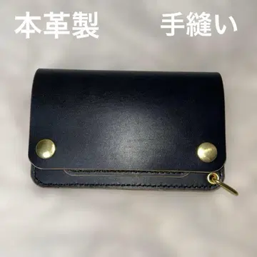 천연 가죽제 미들 트래커 지갑 블랙 골드