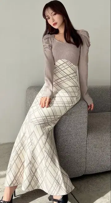 리젝시 체크 무늬 플레어 스커트 F 사이즈