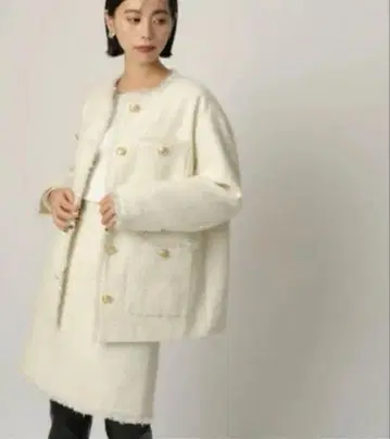 CADUNE 노카라 자켓 36 아이보리 트위드