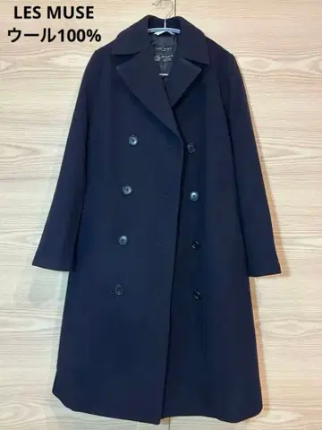 네이비 네이비 더블 브레스트 롱 코트 허리 벨트 포함