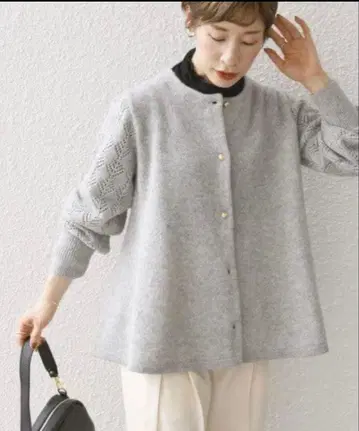 SHIPSany 레이스 편직 플레어 크루넥 가디건