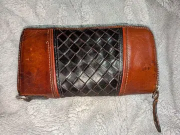천연 가죽 장지갑 브라운 블랙 뜨개질 디자인