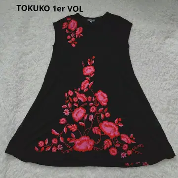 토쿠코 프리미어볼 원피스 튜닉 자수 꽃 린넨