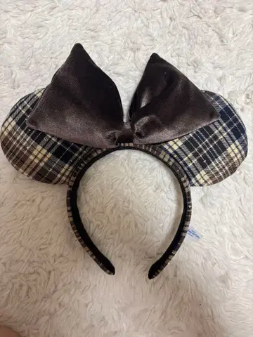 디즈니 체크 무늬 머리띠