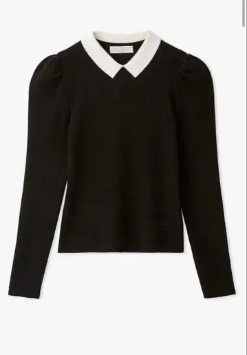 셀포드 퍼프 슬리브 니트 블랙/화이트