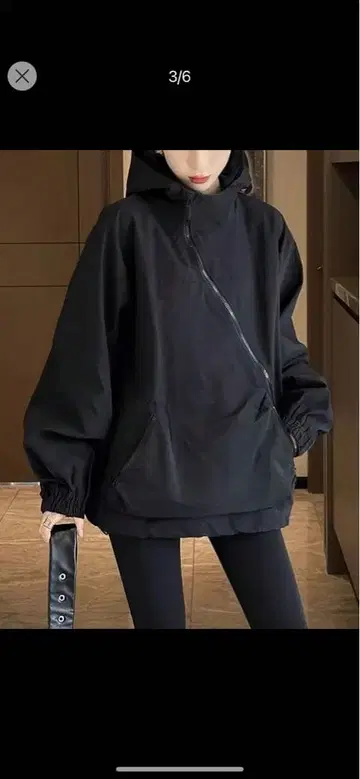 오버 사이즈 후드 부착 자켓 블랙