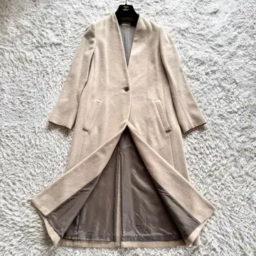 새상품급 이에나 최근 모델 리버 롱 코트 노카라 베이지 34