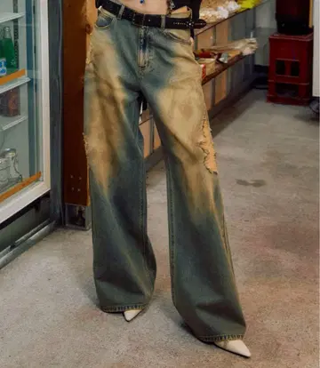 ACLIENT 더티 크러쉬 루즈 데님 팬츠 25인치