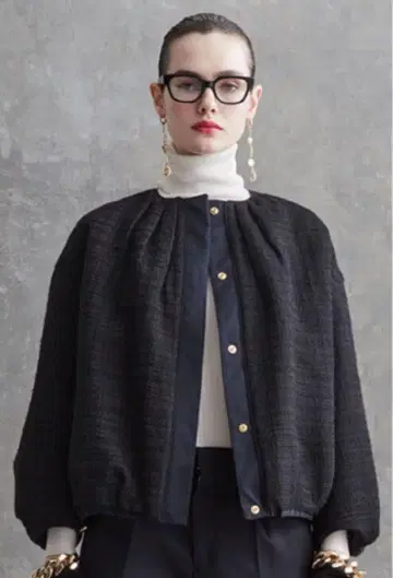 Drawer 넥 개더 블루종 38 블랙 코트 자켓