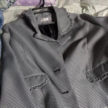 체크 무늬 백리본 양산형 지뢰계 테일러드 자켓 3L