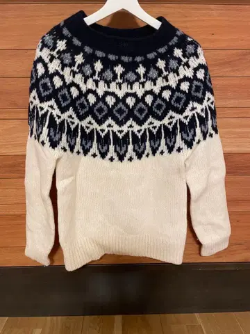 스코틀랜드제 페어아일 패턴 니트 스웨터 화이트 L 사이즈