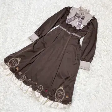 458 [새상품] Amavel 아마벨 원피스 자수 리본 브라운 F