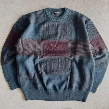 스웨터 오버 사이즈 패턴 니트 패치워크 모 남성용 L 빈티지
