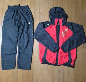 DESCENTE 저지 세트 레드/블랙 후드 부착