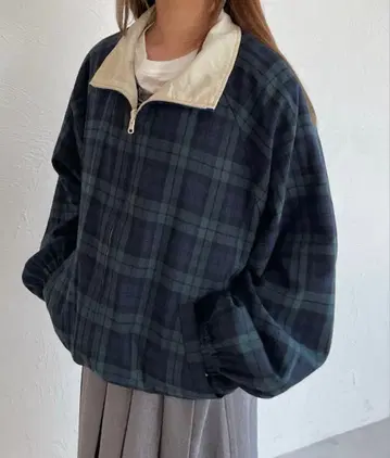 체크 리버서블 나일론 블루종