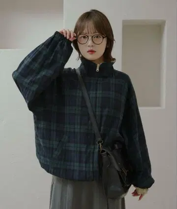 체크 리버서블 나일론 블루종