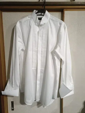 미사용 화이트 턱시도 스타일 포멀 셔츠 LL