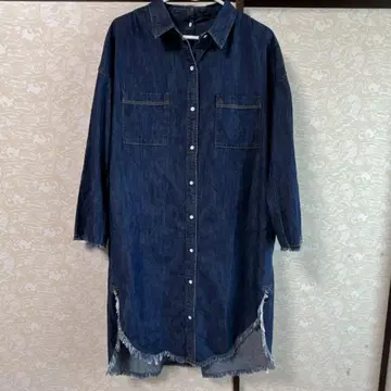 새상품급 LEPSIM 데님 셔츠 원피스 긴팔 프린지 헴 M