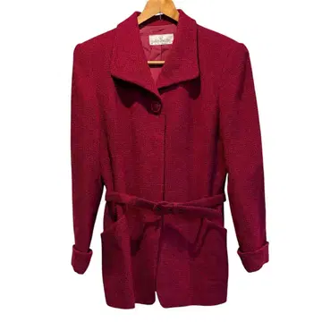여성용 밀라 쇤 자켓 라펠 옷깃 벨트 울 빨간색 LL