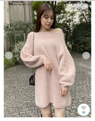 Snidel 오프숄더 핑크 니트 원피스