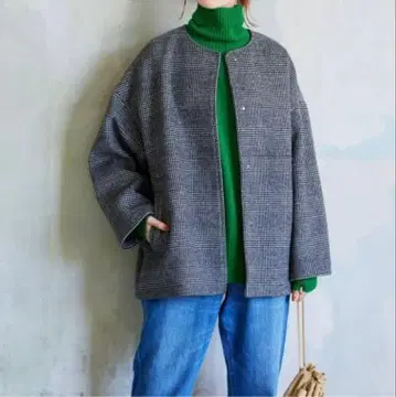 저널 스탠다드 새상품급 슈퍼140 비버 노카라 숏코트