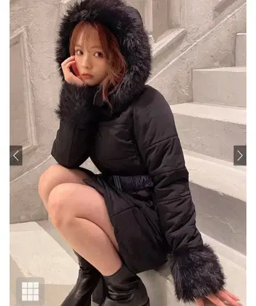 벨트 포함 퍼 다운 코트 블랙 그레일 GRL