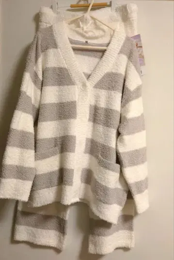 리라모코 룸웨어 파자마 [ 상하의 세트 L+LL ] 그레이 x 화이트