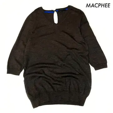 MACPHEE 맥피 긴팔 니트 튜닉 뒷 리본 묶음 브라운