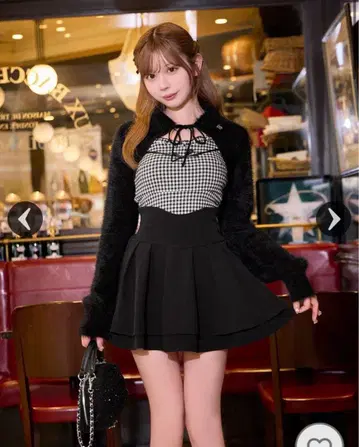 michellMacaron 샤기 볼레로 set 깅엄 체크 상의