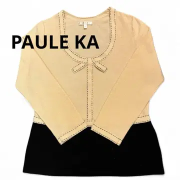 PAUL KA 폴카 니트 긴팔 상의 바이컬러 스티치 리본