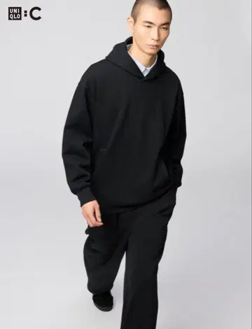 유니클로 C 맨투맨 오버 사이즈 풀 후드티 블랙 XL
