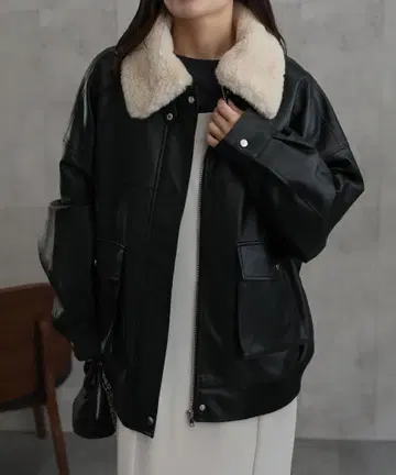 [ 퍼 카라 탈부착 가능 ] 인조 가죽 블루종