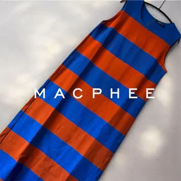 MACPHEE 파랑 오렌지 스트라이프 보더 원피스 코튼 면