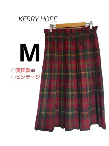 빈티지 켈리 호프 체크 무늬 플리츠 스커트 울 영국제