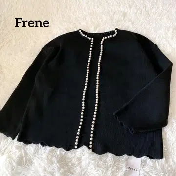frene 프레네 펄 트리밍 가디건 블랙 스캘럽 ML