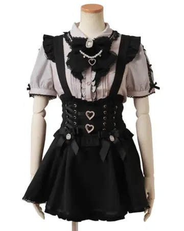 LIZLISA 하트 버클 서스펜더 부착 치마바지 블랙