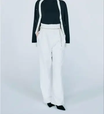 폴로 체인 벨트 하이웨스트 와이드 팬츠