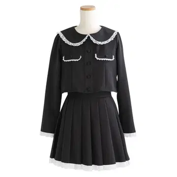 유메텐보 DearMyLove 둥근 카라 레이스 세일러 셋업 4L 블랙